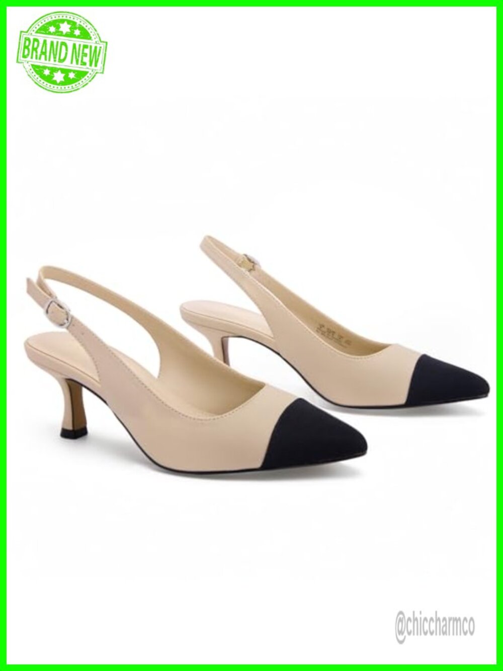 Women's Slingback Kitten Heels Pointed Toe Low Heel Pumps Comfortable Dress